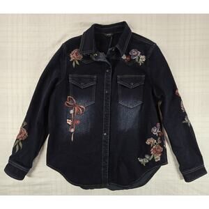 DRIFTWOOD Lana Denim Embroidered Bows and Roses Button Down Shirt M NWT